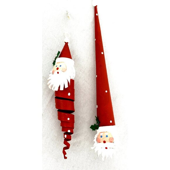 Dept 56 Metal Santa Ornaments Icicle Head Beard Christmas Longest 7" Lot Of 2 - Picture 1 of 7